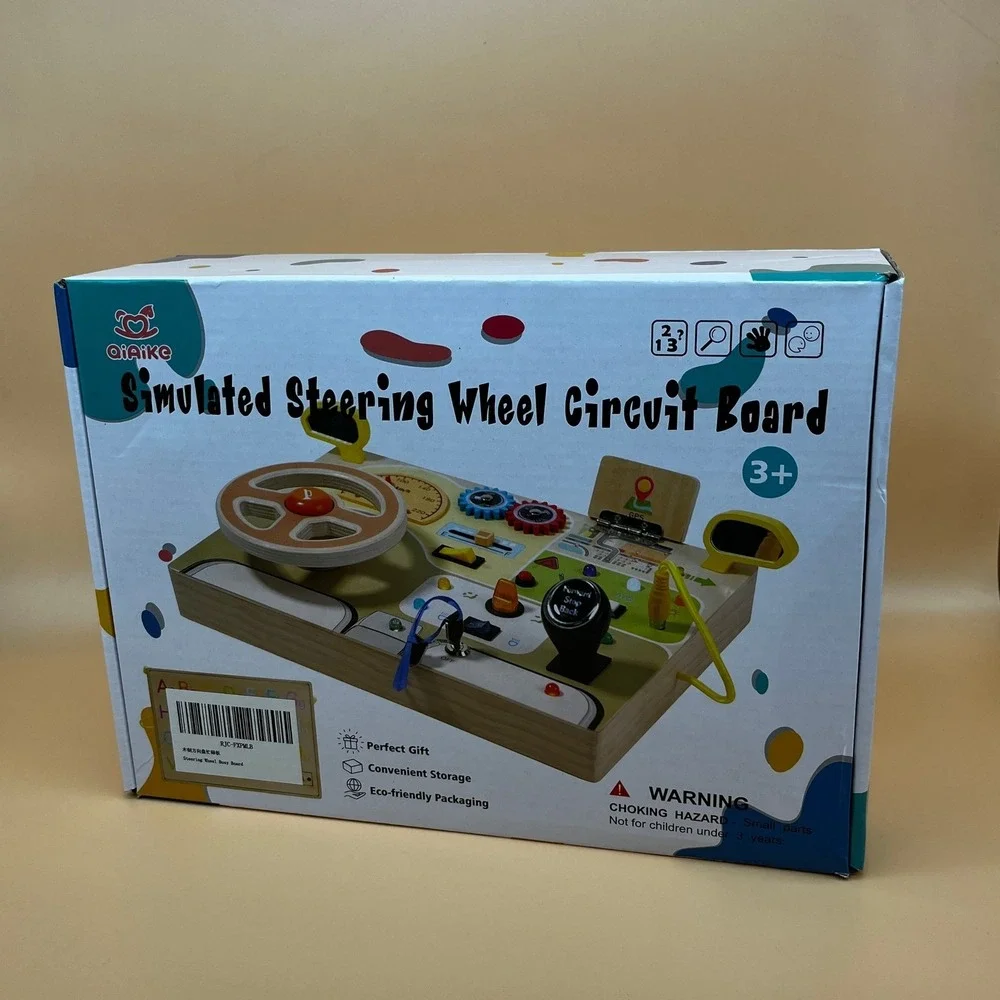 Montessori Wooden Busy Board Toddler Sensory Toy‎ w/ Switch & Steering Wheel